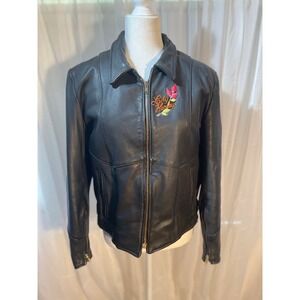Park V‎ Women's Large (18) Leather Biker Jacket Fringed Black Harley